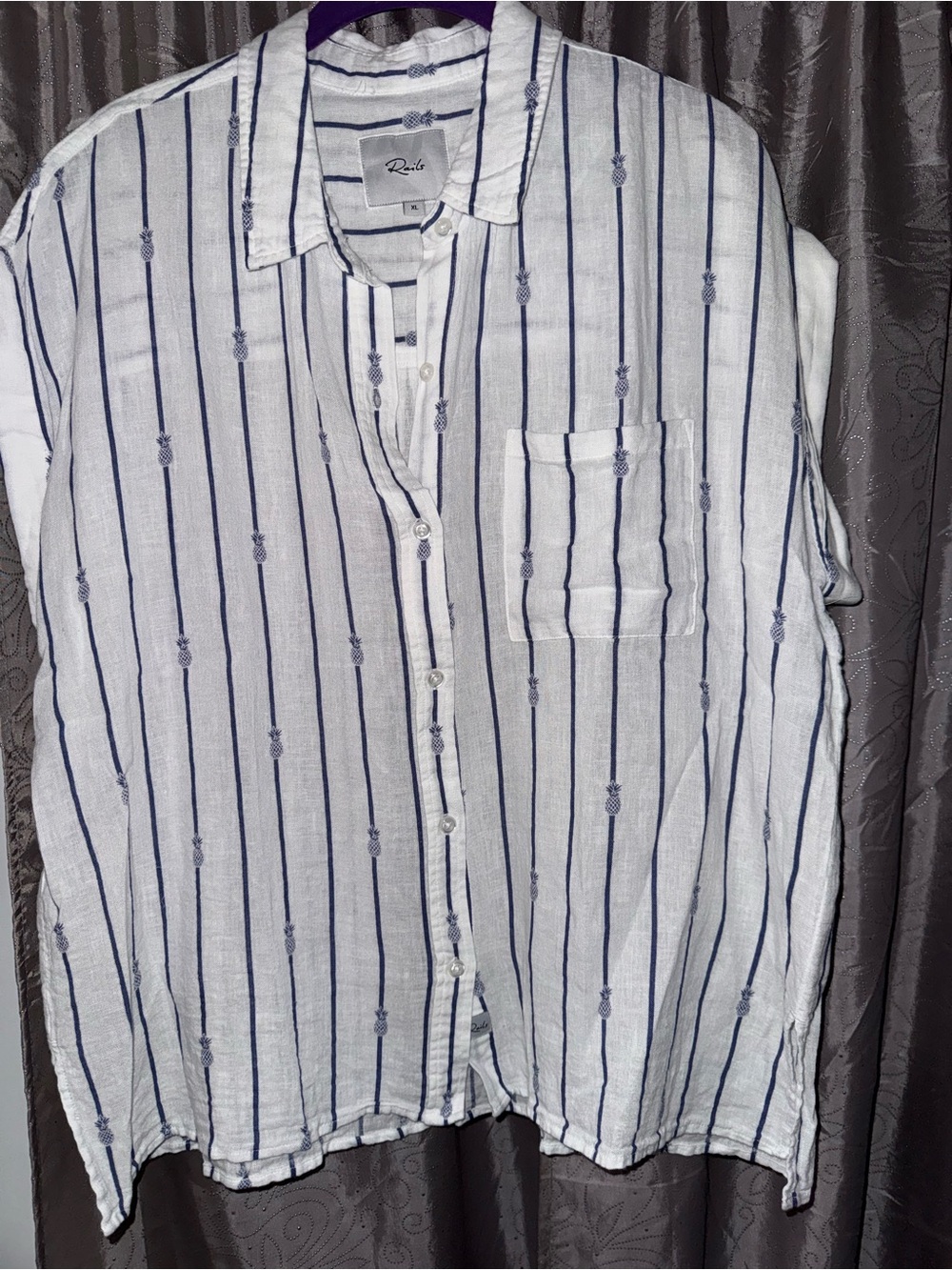 Rails White Button-Down Shirt with Navy Stripes